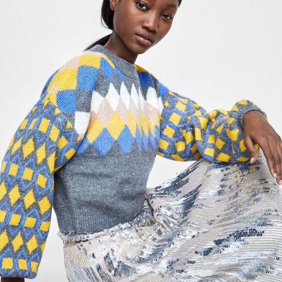 Zara Glittery Diamond Argyle Sweater - Picture 5 of 12